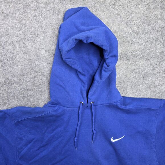 VINTAGE Nike Sweatshirt Mens Large Blue Swoosh Pullover Hoodie Made USA 90s - Picture 2 of 8